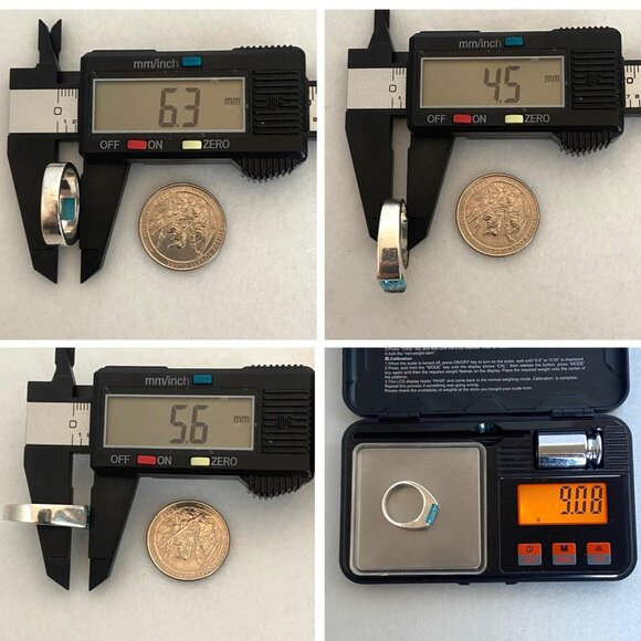 Sterling Silver 925 Horizontal Emerald Cut Blue Topaz Wide Band Ring Sz 7.75 - Picture 10 of 16